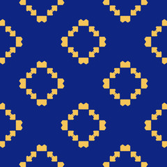 Ethnic folk ornament. Abstract geometric navy blue and yellow seamless pattern