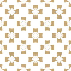 Abstract geometric golden vector seamless pattern with crosses, floral shapes
