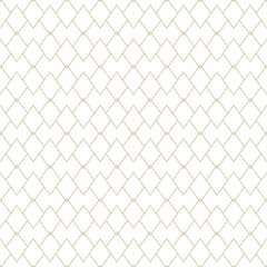 Vector gold and white geometric seamless pattern with thin lines, diamonds, grid
