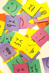 set of funny colored stickers with different emotions