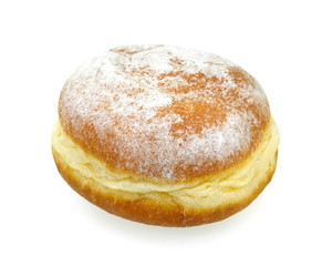 German doughnut berliner with icing sugar isolated on white. Donuts(Sufganiyah) isolated on white...