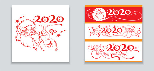 Vector set of Christmas banners for 2020  New Year in retro style