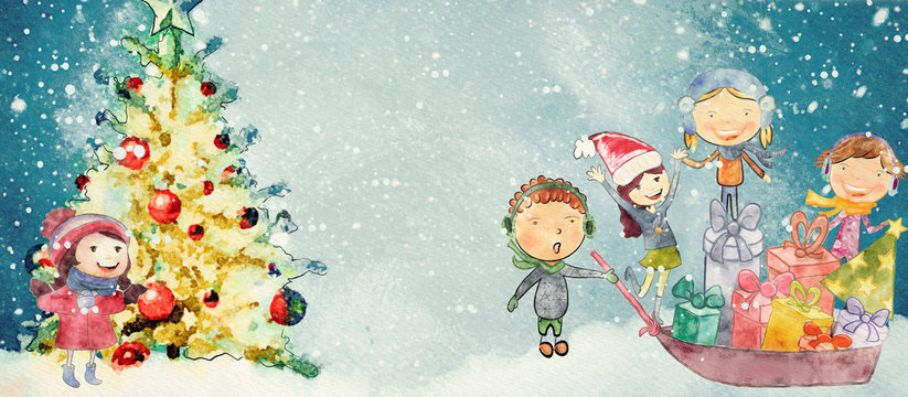 Christmas watercolor background for children.