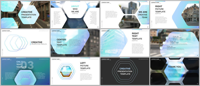 Minimal presentations design, portfolio vector templates with hexagonal design blue color pattern background. Multipurpose template for presentation slide, flyer leaflet, brochure cover, report.