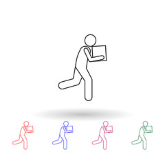 Man runs with a box multi color icon. Simple thin line, outline vector of carrying and picking a box icons for ui and ux, website or mobile application