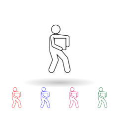 A man is diligently carrying a box multi color icon. Simple thin line, outline vector of carrying and picking a box icons for ui and ux, website or mobile application