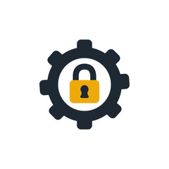 security padlock in gear flat style icon