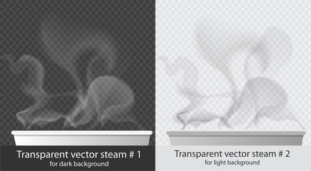 Vector set of transparent steam over cup collection on white and dark background - 303440151
