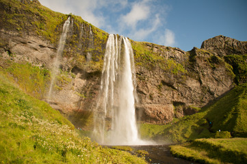 Seljalandsfoss waterfall in the river Seljalands, next to route 1 in the southern Iceland