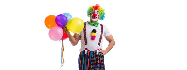 Fototapeta na wymiar Funny clown with balloons isolated on white background