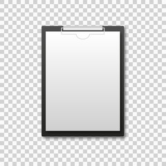 Realistic clipboard vector isolated illustration on trans parent background. Office folder. Notepad information board vector illustration. Realistic notebook template.