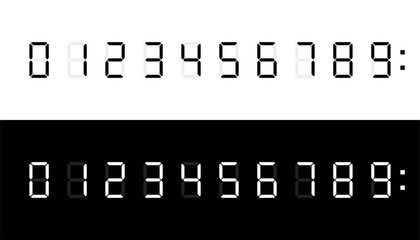 Digital numbers in flat style on black and white background. Digital numbers set. Digital technology background. Isolated vector sign symbol.