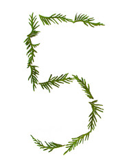 Number made from Christmas twigs isolated on white background