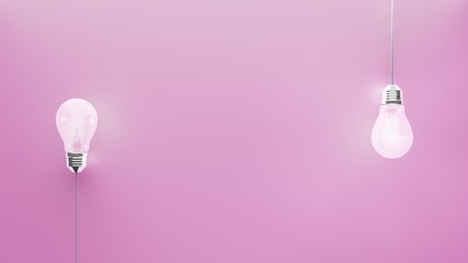 Two pink light bulbs on pink background with space for text