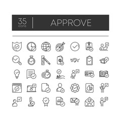 Set of 35 line icons of approve for modern concepts, web and apps on white background. Vector illustration.