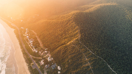 Aerial View of Sunset Over Beautiful Forest Landscape Along the Great Ocean Road, Victoria Australia