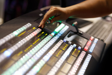 control panel of live video production switcher