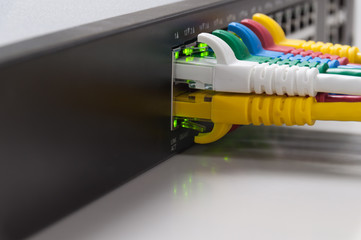 Network panel, switch and cable in data center