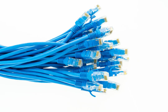 Blue Network Cables Isolated On White Background