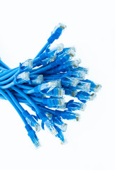 Fototapeta premium blue network cables isolated on white background