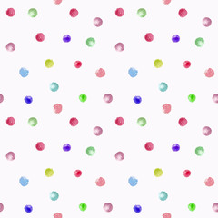 Seamless pattern of multicolored watercolor dots.