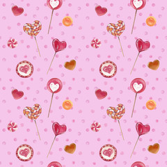 Valentine seamless pink candy and lollipop pattern