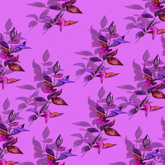 Watercolor. Floral seamless. Spring background with leaves. Hand drawn watercolor style. Background for textile decor, paper and packaging design.