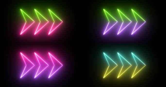 Set of four backgrounds with arrows in popular bright neon colors.