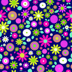 floral vector seamless repeat pattern with bright colors