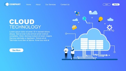 Cloud computing. Data in database on cloud services with Tiny People Character Concept Vector Illustration, Suitable For web landing page,Wallpaper, Background,banner,Book Illustration