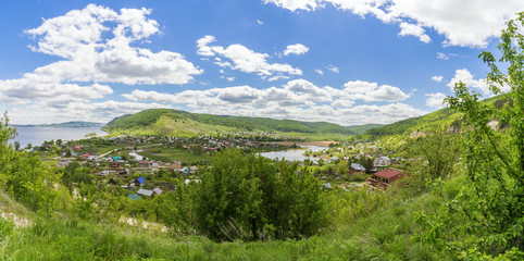 Fototapeta na wymiar Panorama of the village of Shiryaevo in the Zhiguli Mountains, Russia