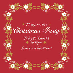 Obraz na płótnie Canvas Card template christmas party, with white wreath frame, isolated on red background. Vector