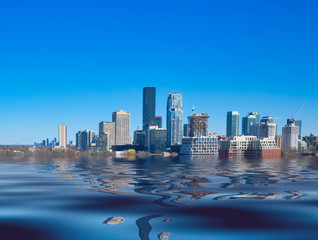 Fototapeta premium Concept of the flood in Ontario Lake in Toronto due to disastrous consequences of global warming and climate change