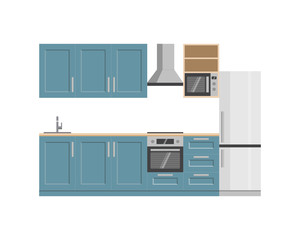 Kitchen interior with house appliances. Vector flat style.