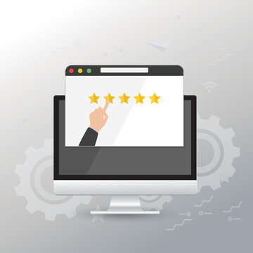 Rating on businessman or customer service. Website rating feedback and review concept.