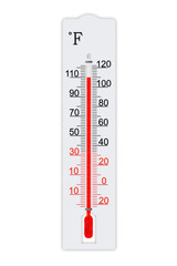 Fahrenheit scale measurement system. Thermometer for measuring air temperature isolated on white background. Air temperature plus 110 degrees fahrenheit