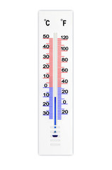 Meteorology thermometer isolated on white background. Air temperature minus 10 degrees celsius