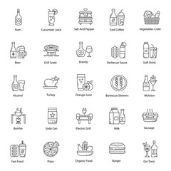 Food and Drinks Line Vectors Pack 