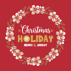 Calligraphic card of christmas holiday, with plant element of leaf flower frame. Vector