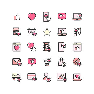 Social Network Like filled outline icon set. Vector and Illustration.