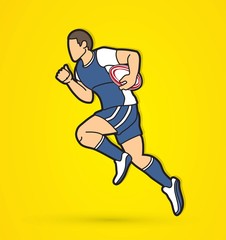Fototapeta na wymiar Rugby player action, cartoon sport graphic vector