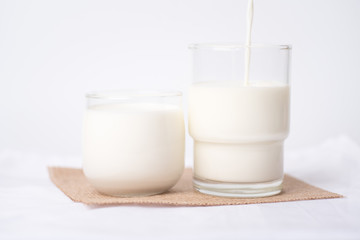 Fresh milk in a glass on a white background, healthy concept