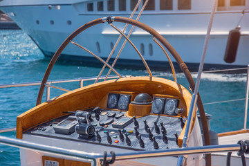 Control instrument panel outside the sea yacht.