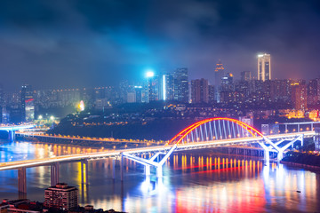 Fototapeta na wymiar Night view and beautiful skyline of Chongqing urban architectura