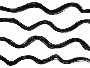 Wavy black and white grunge background. Horizontal template with curved lines painted with a rough brush. Rectangular vector illustration.