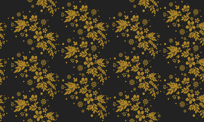 Gold floral frame texture, seamless pattern black background.