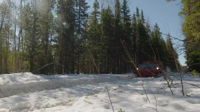 geological terrain vehicle rides in the swampy taiga
