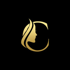 Fototapeta na wymiar Letter C Beauty Women Face Logo Design Vector