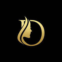 Naklejka na ściany i meble Letter D Beauty Women Face Logo Design Vector