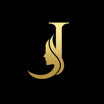 Letter J Beauty Women Face Logo Design Vector